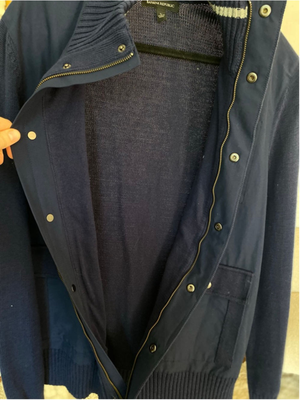 Banana Republic Navy Utility Jacket Knit Sleeve Old Money Parisian Quiet Luxury - Picture 5 of 9
